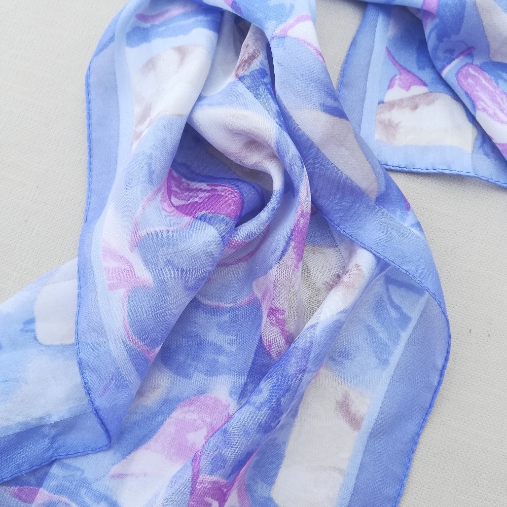 Vintage Sheer Blue Scarf - Picture 2 of 7
